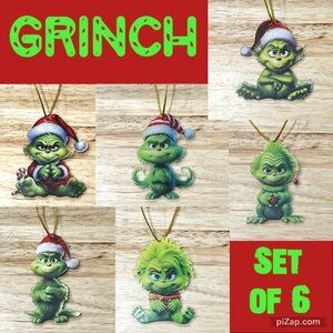 Christmas GRINCH Character Acrylic Hanging Ornament - Set of 6 (E)